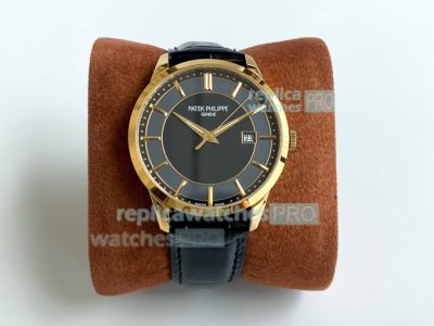 Swiss Replica Patek Philippe Calatrava Yellow Gold Black Dial Watch 40MM